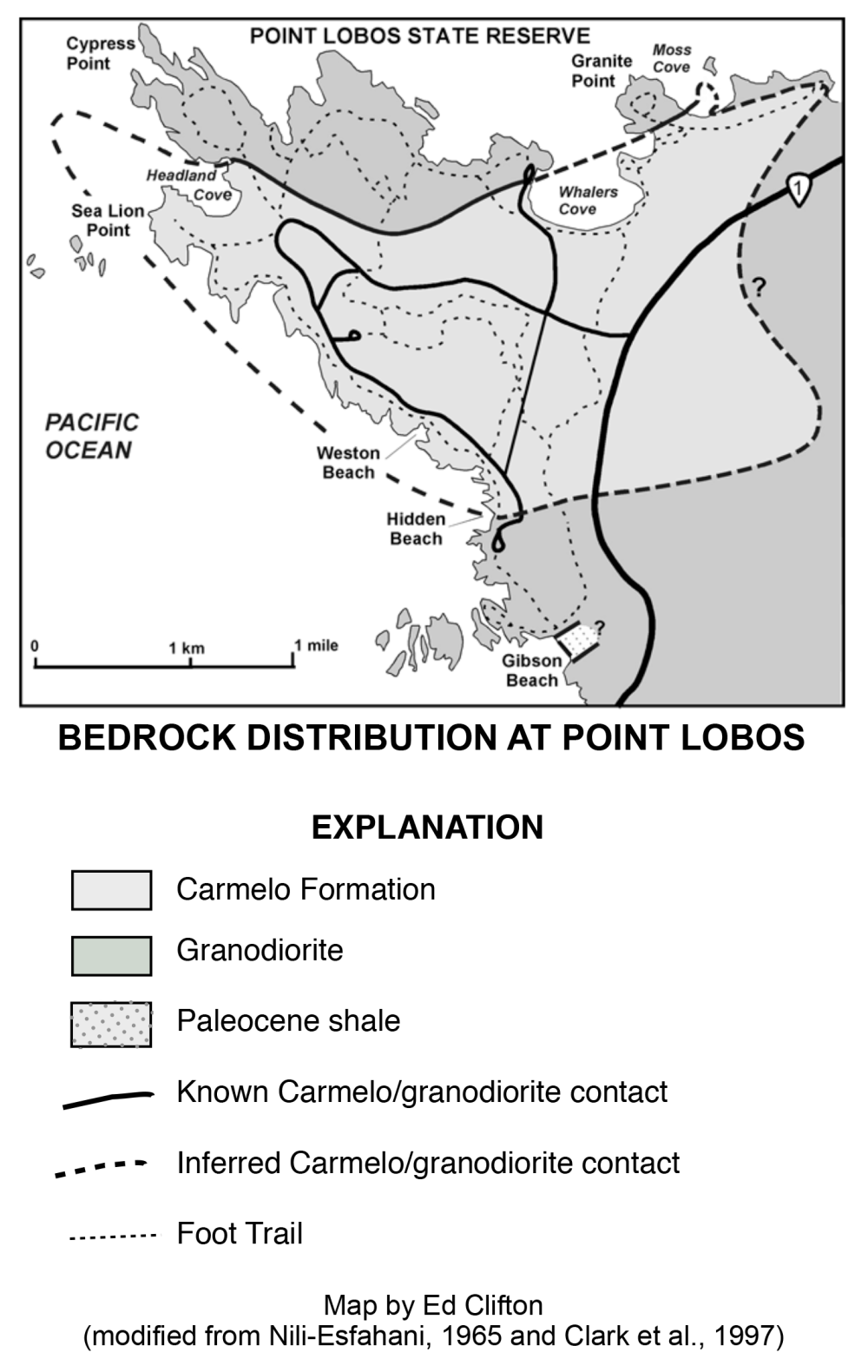 Map of Bedrock Distribution at Point Lobos State Natural Reserve